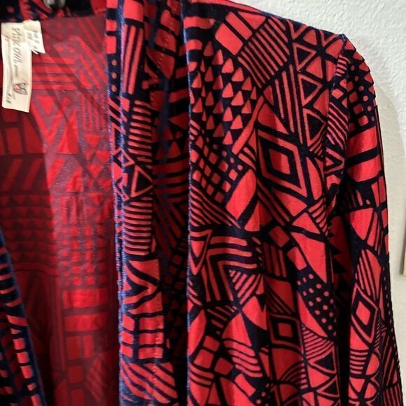 Pink Owl Red Velvet Blue Print Open Shawl Size Small - Picture 5 of 13